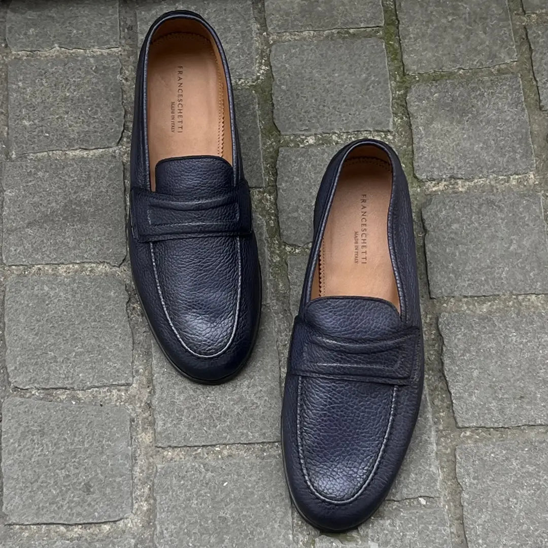 Franceschetti Navy Grain Leather Loafer, view 3