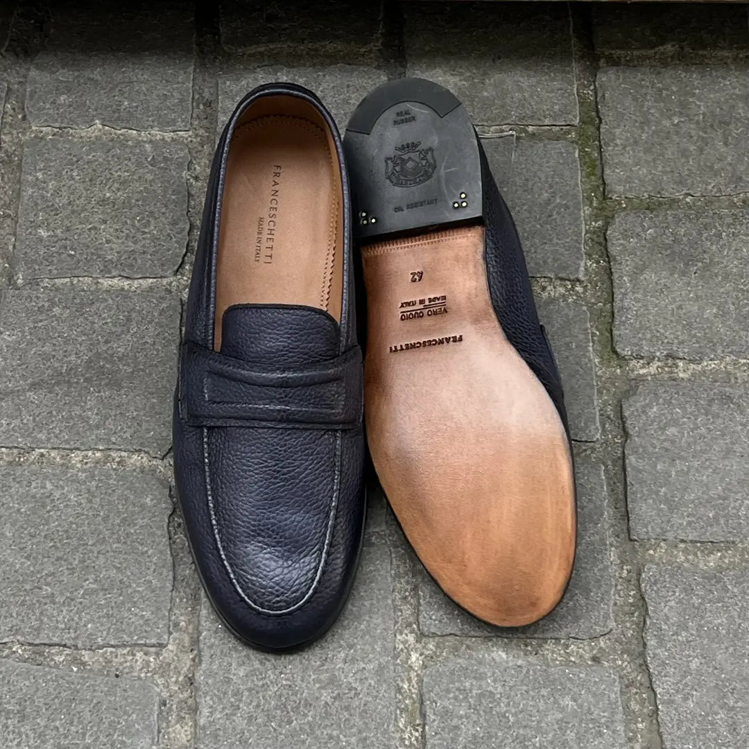 Franceschetti Navy Grain Leather Loafer, view 4