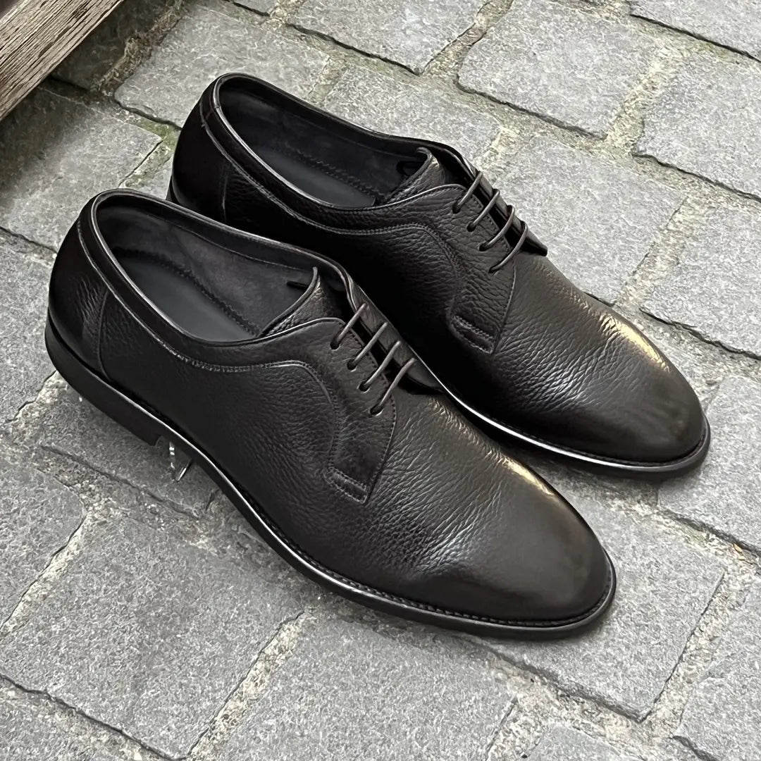 Franceschetti Dark Brown Derby in Scotch grain leather