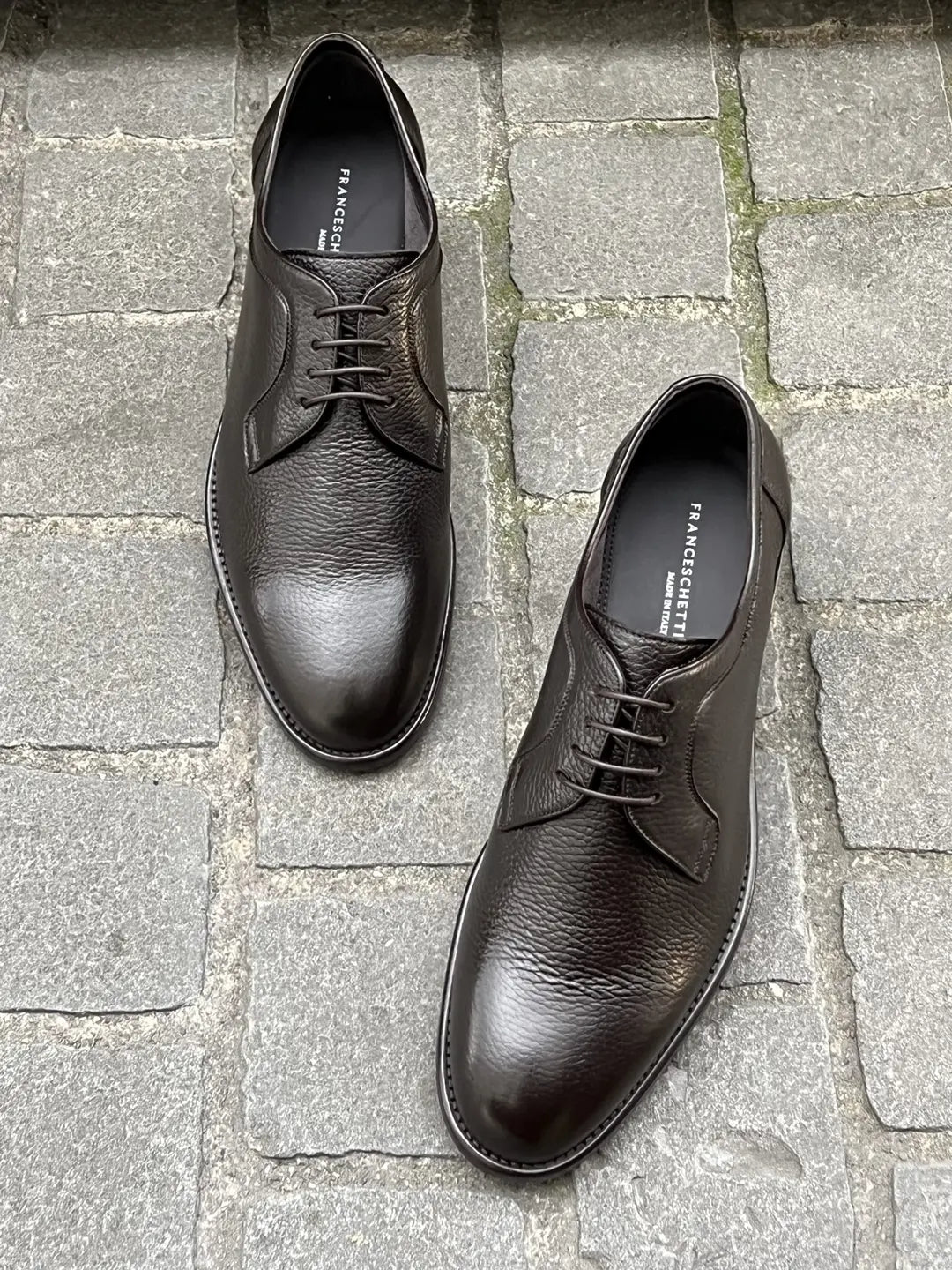Franceschetti Dark Brown Derby in Scotch grain leather, view 3