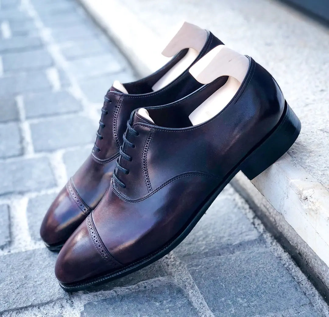 John Lobb Philip II Plum Cap Toe Oxford in calf leather, view 5