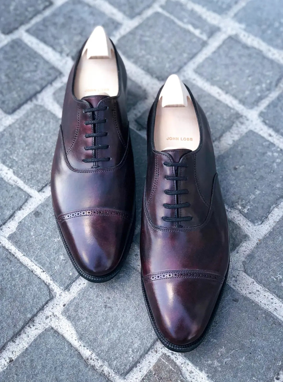 John Lobb Philip II Plum Cap Toe Oxford in calf leather, view 4