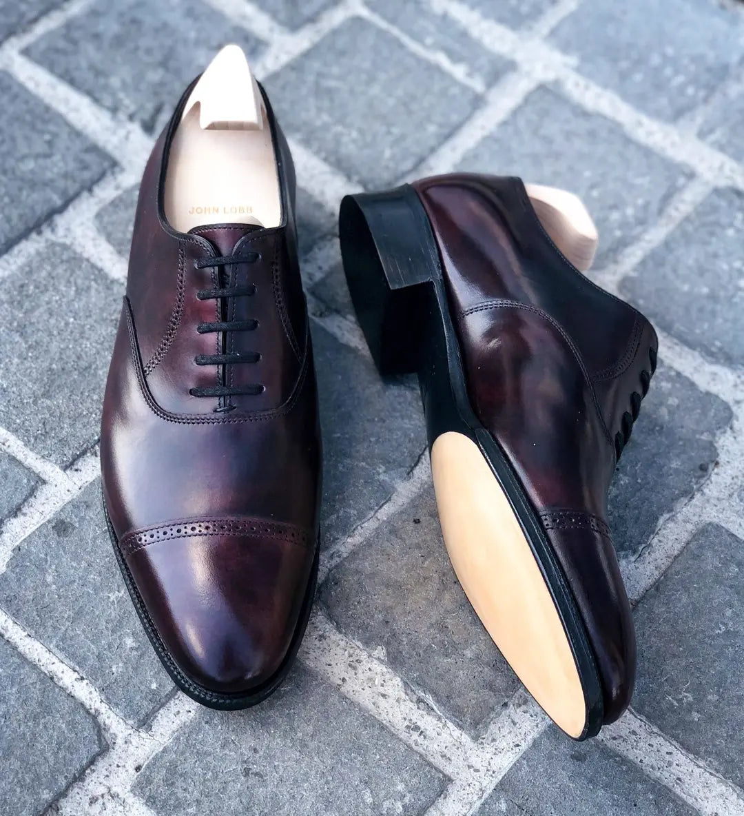 John Lobb Philip II Plum Cap Toe Oxford in calf leather, view 3