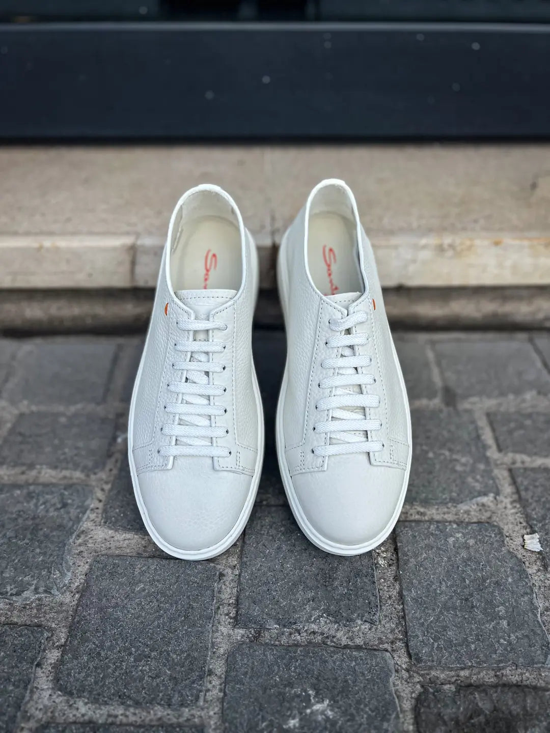 Santoni White Trainer in calf leather, view 5