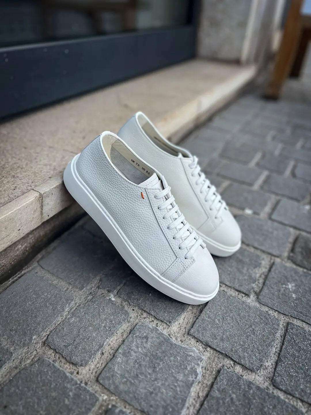 Santoni White Trainer in calf leather