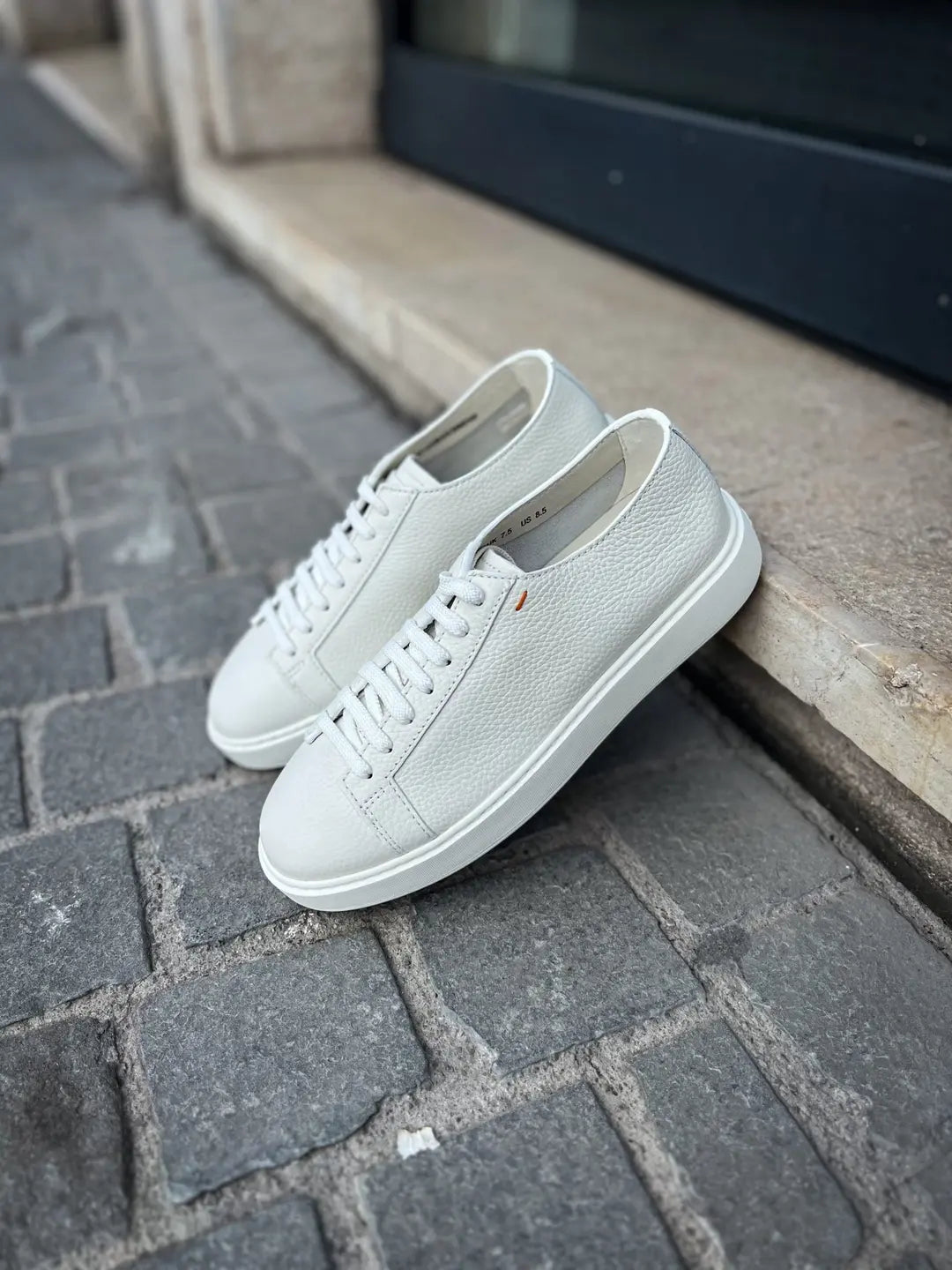 Santoni White Trainer in calf leather, view 4