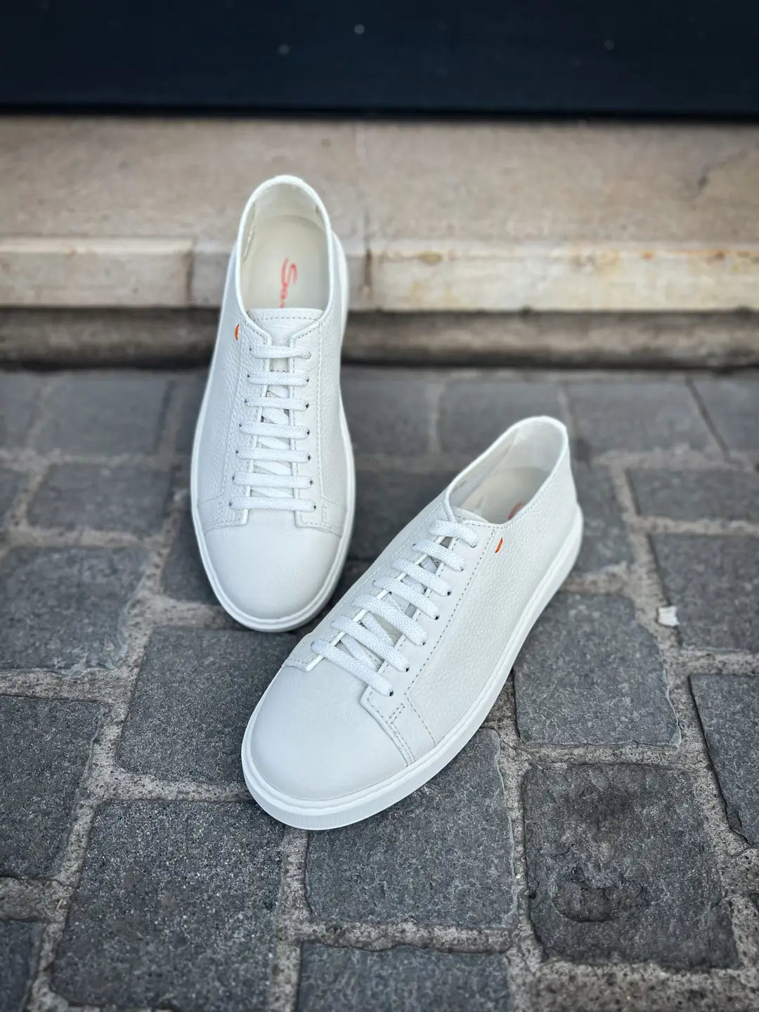Santoni White Trainer in calf leather, view 3