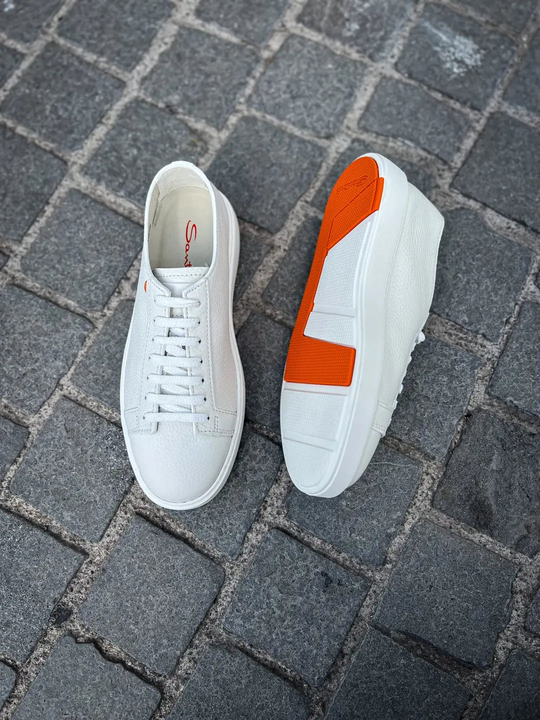 Santoni White Trainer in calf leather, view 2