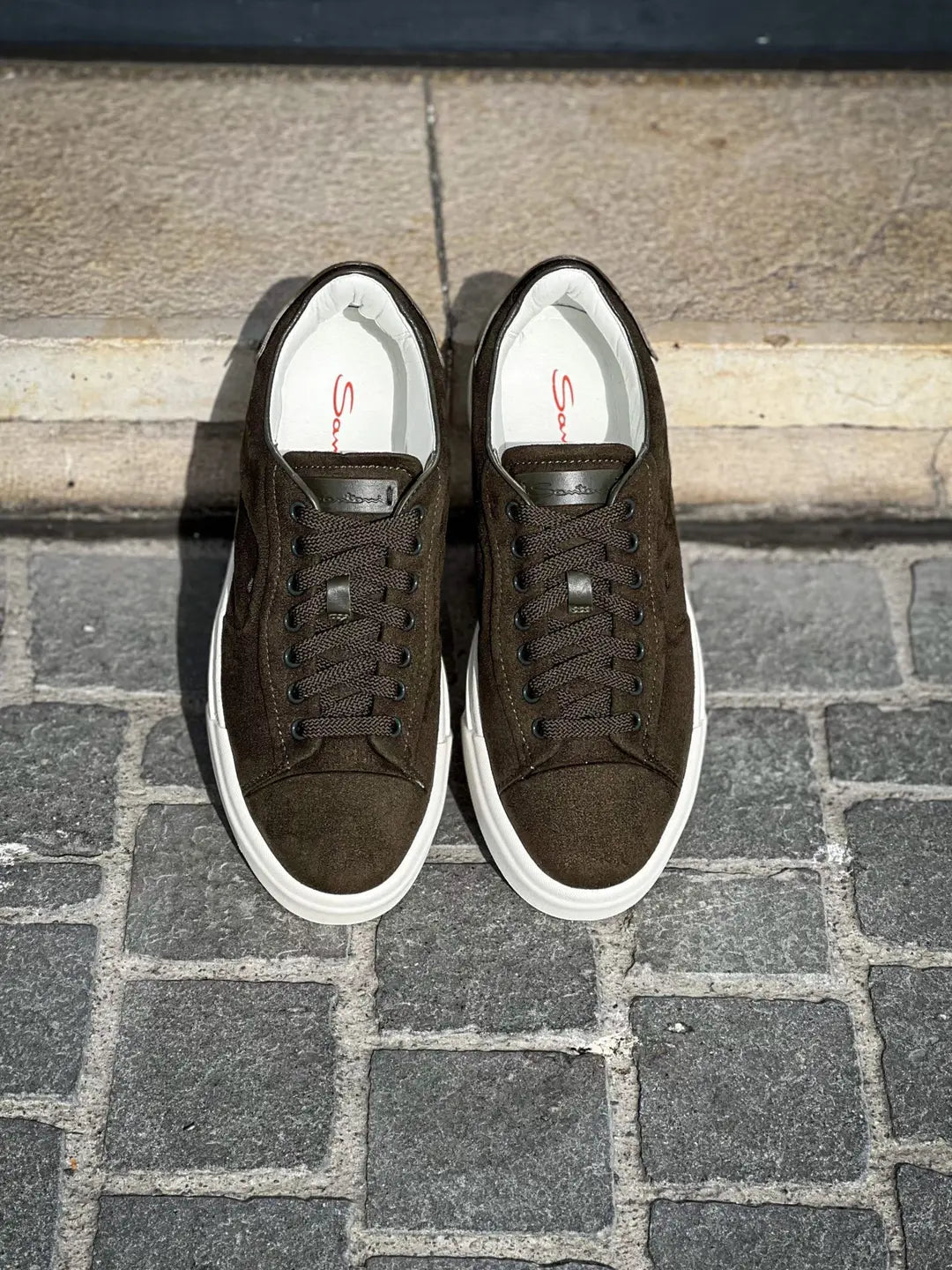 Santoni Olive Suede Trainer, view 5