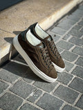 Santoni Olive Suede Trainer