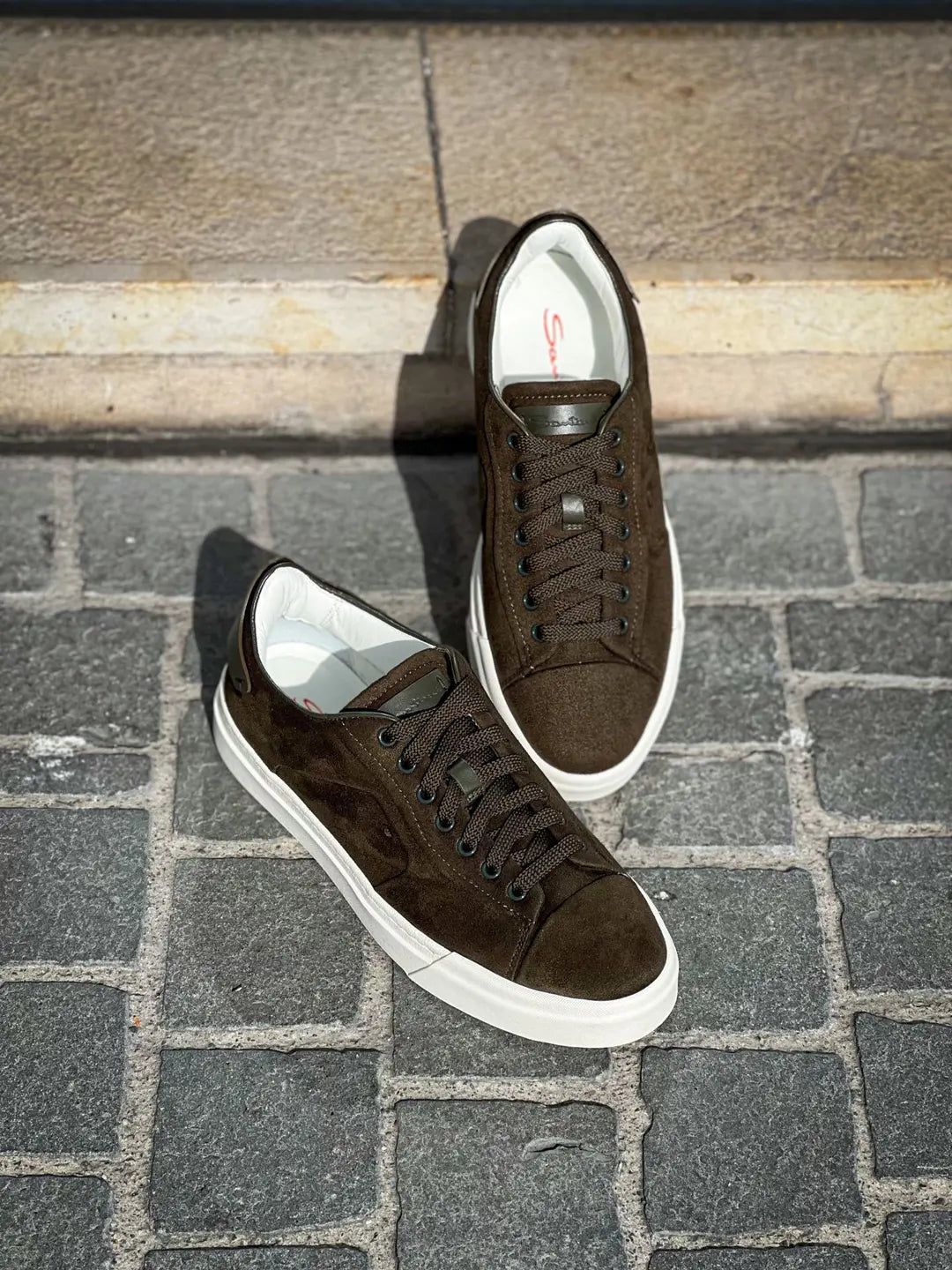 Santoni Olive Suede Trainer, view 3
