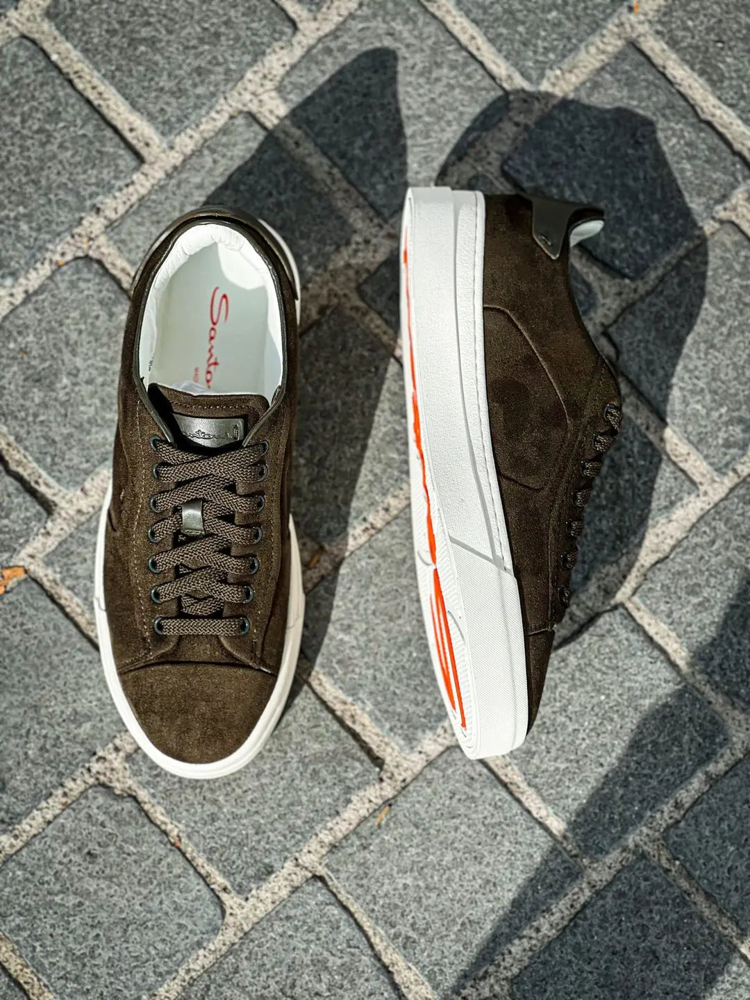 Santoni Olive Suede Trainer, view 2