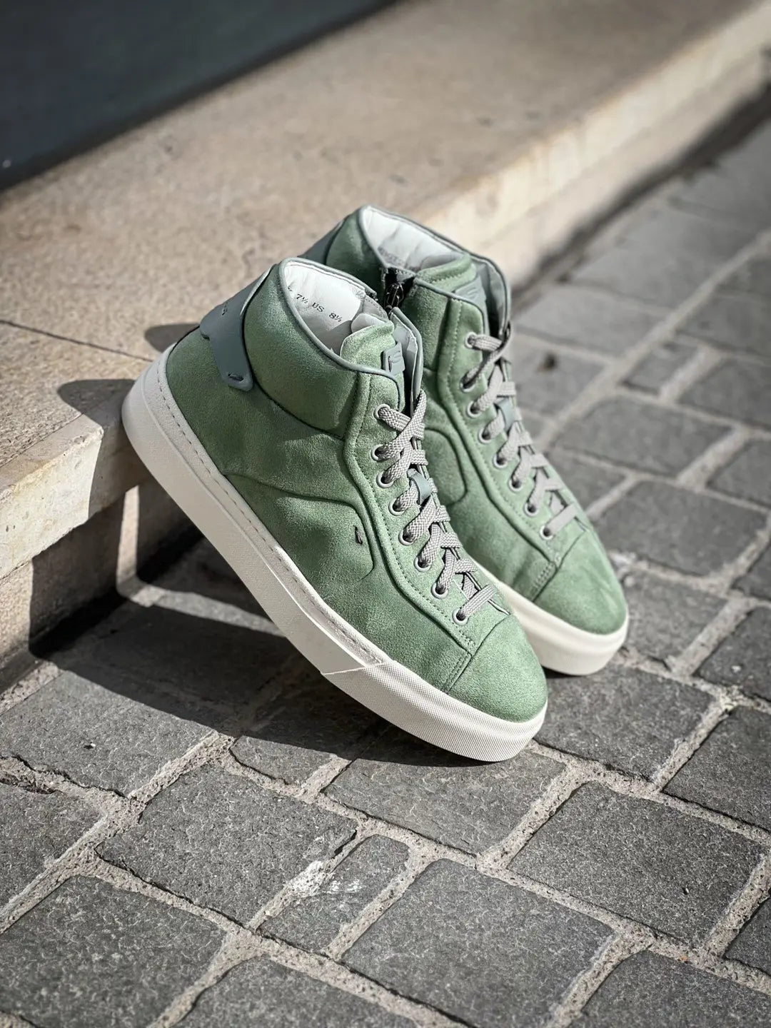 Santoni High Top Light Green Suede Trainer