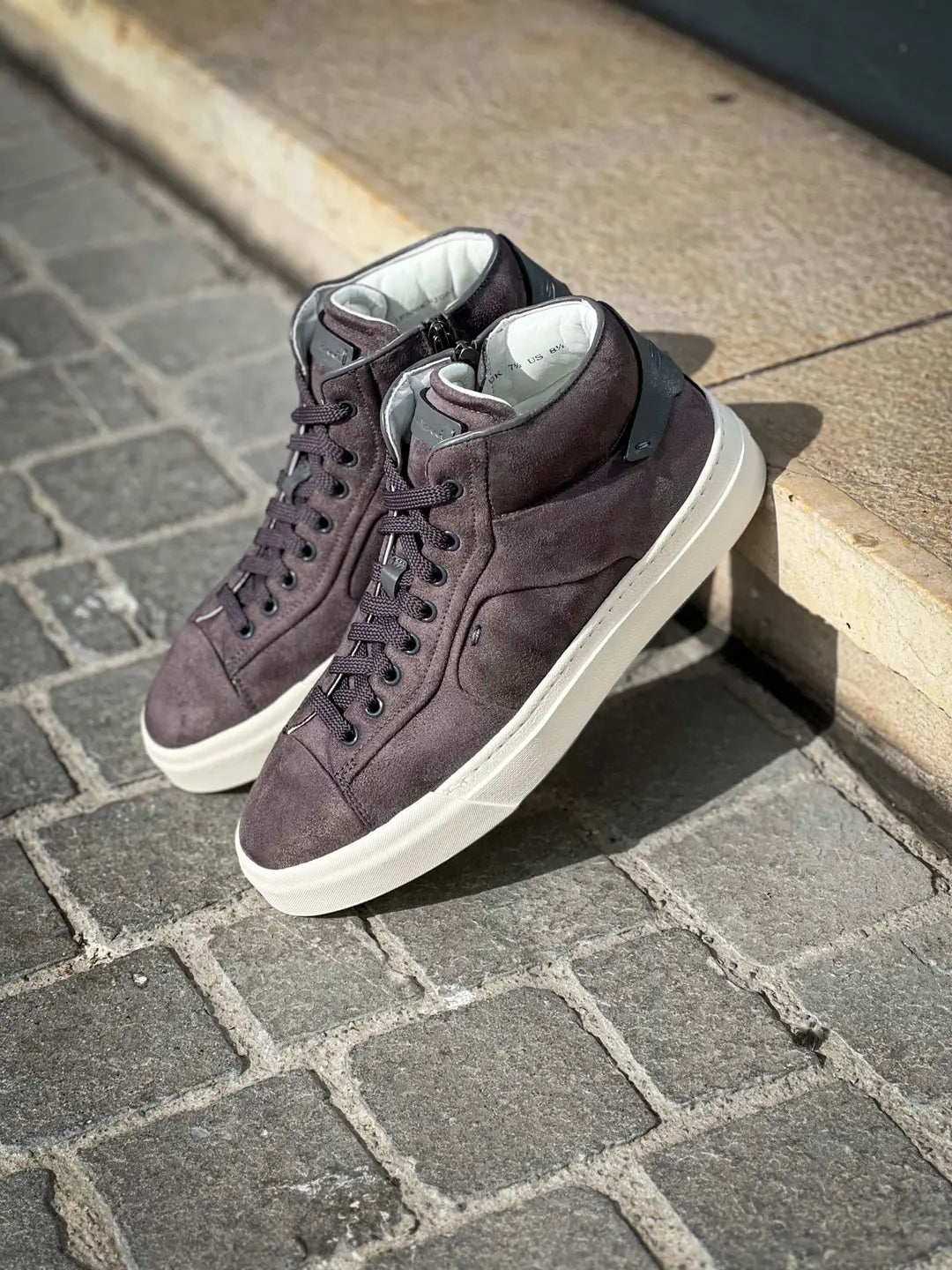 Santoni High Top Trainer Grey Suede, view 4