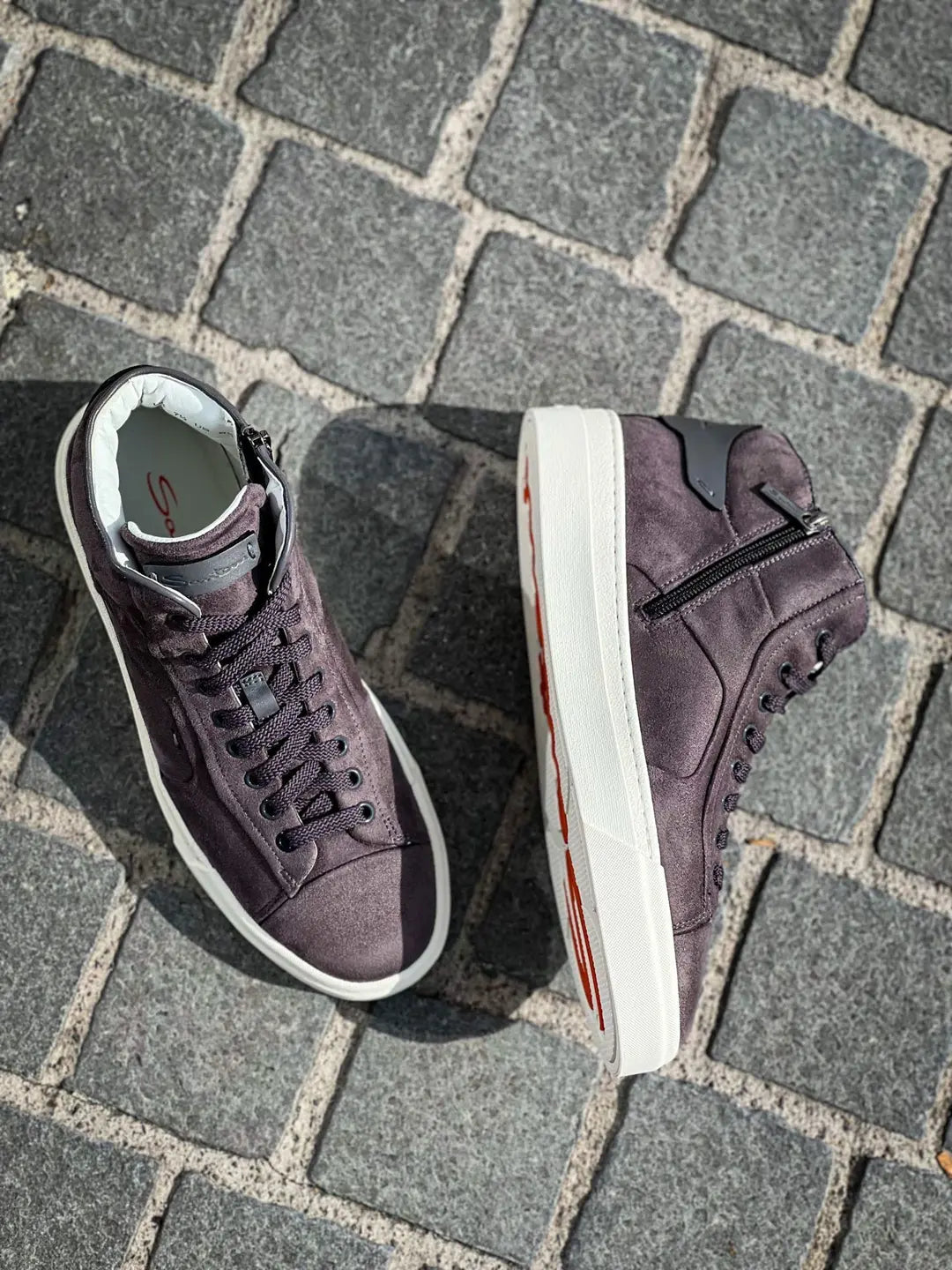 Santoni High Top Trainer Grey Suede, view 2