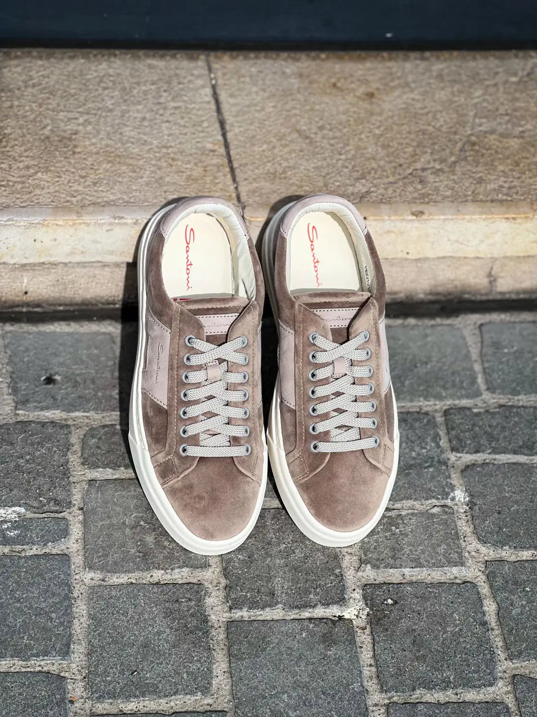 Santoni DBS Beige Velvet Trainer, view 5