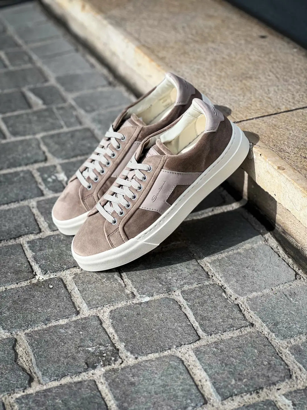 Santoni DBS Beige Velvet Trainer, view 4