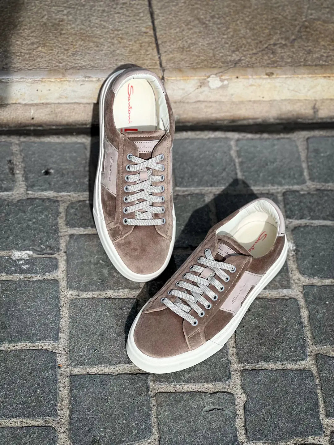 Santoni DBS Beige Velvet Trainer, view 3
