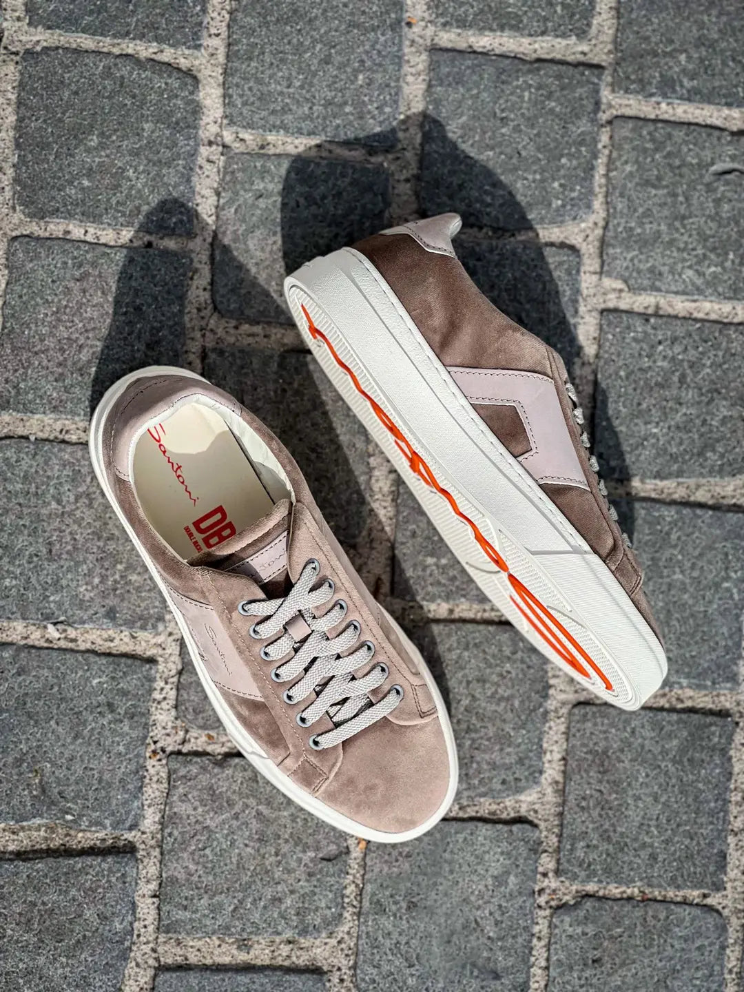 Santoni DBS Beige Velvet Trainer, view 2