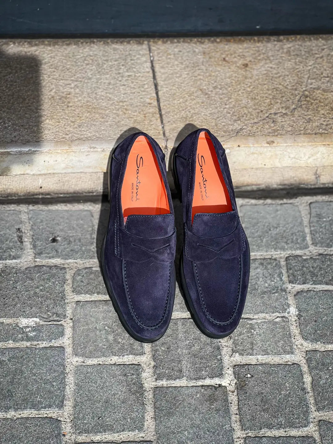 Santoni Navy Suede Loafer, view 5
