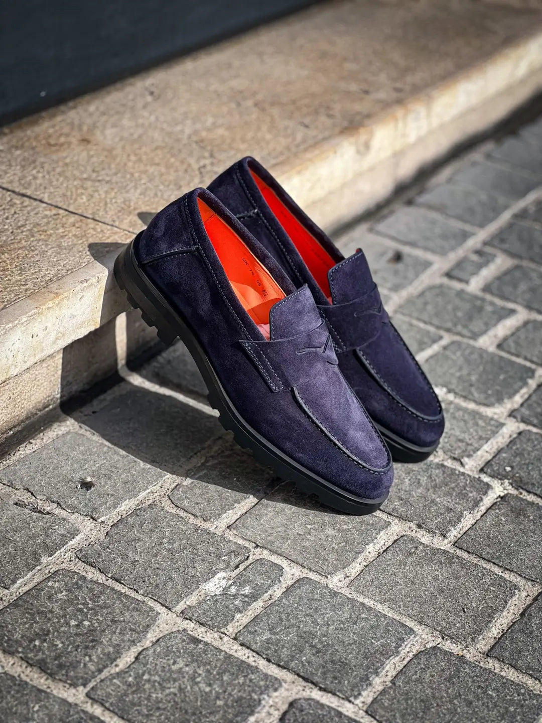 Santoni Navy Suede Loafer