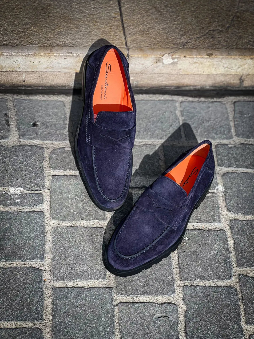 Santoni Navy Suede Loafer, view 3