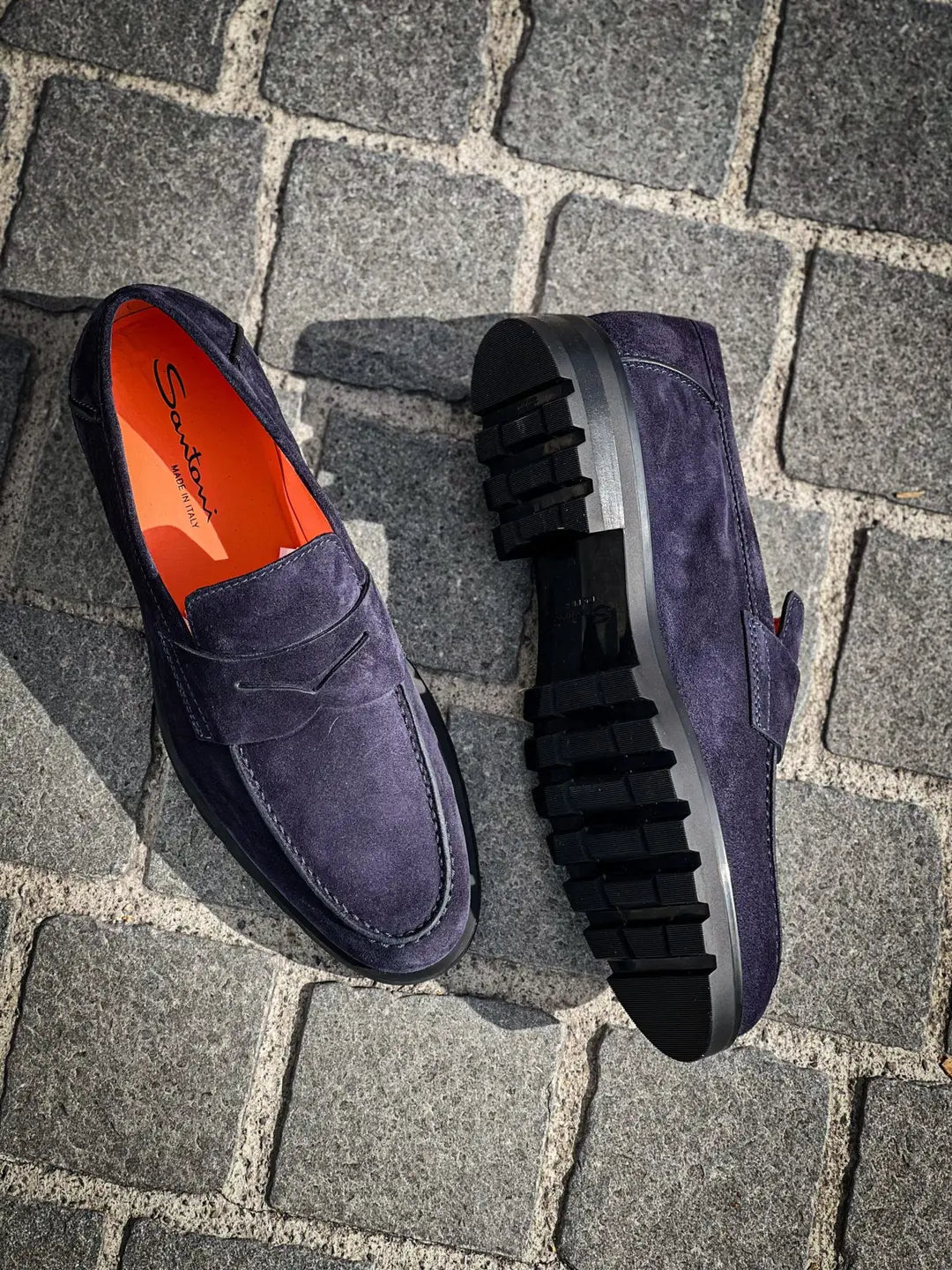 Santoni Navy Suede Loafer, view 2