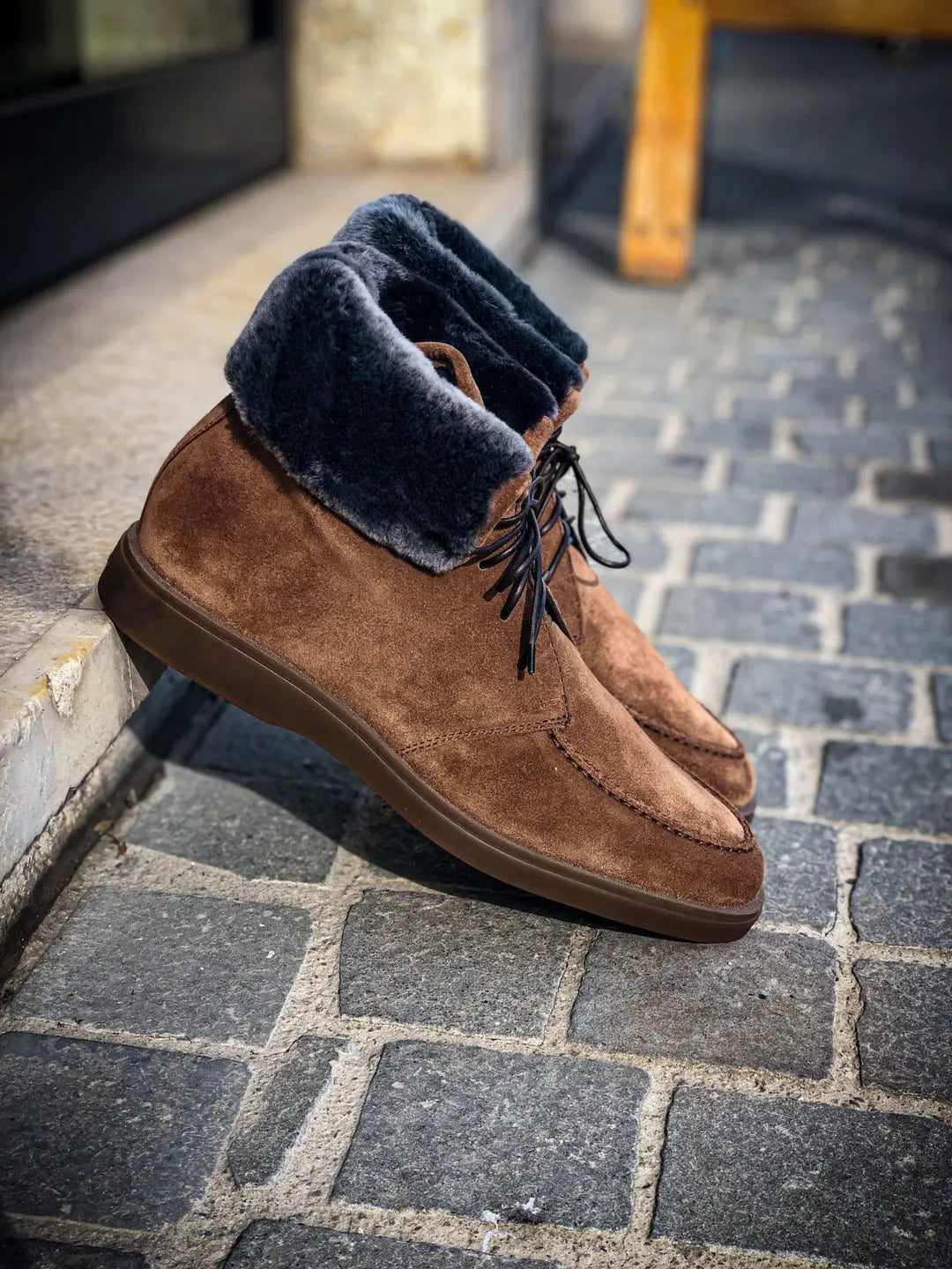 Santoni Fur Brown Boot in suede