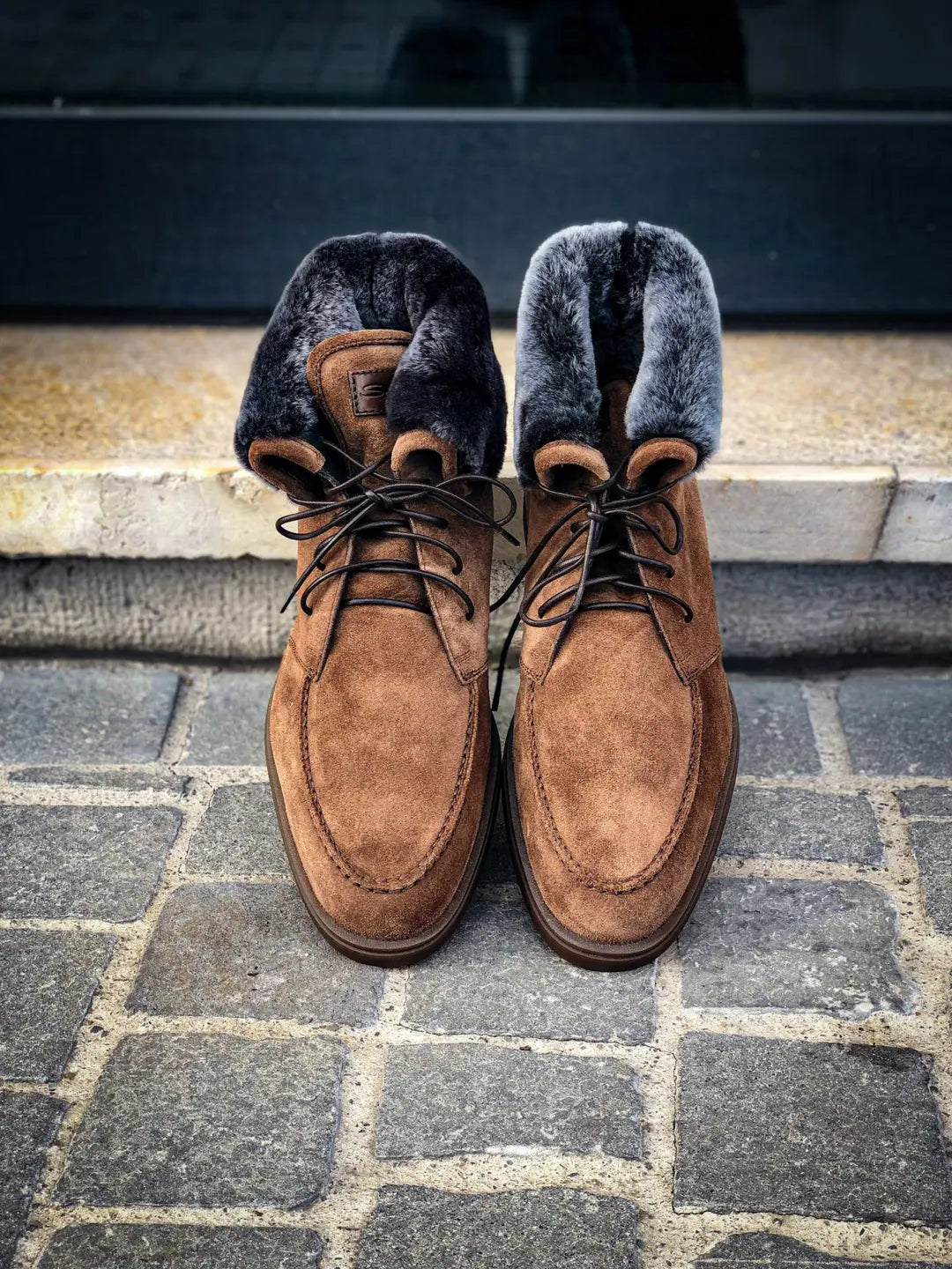 Santoni Fur Brown Boot in suede, view 5