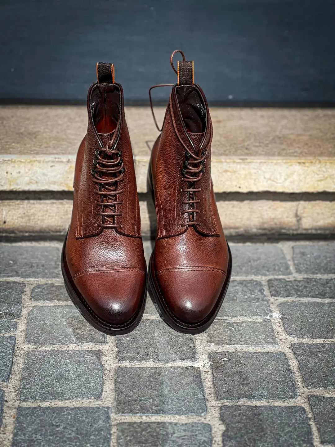 Santoni Lace Up Boot Brown in Scotch grain leather, view 5