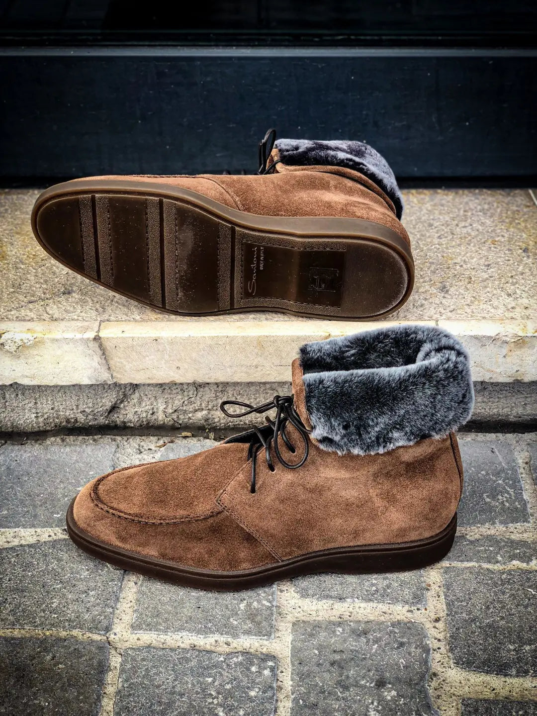 Santoni Fur Brown Boot in suede, view 4
