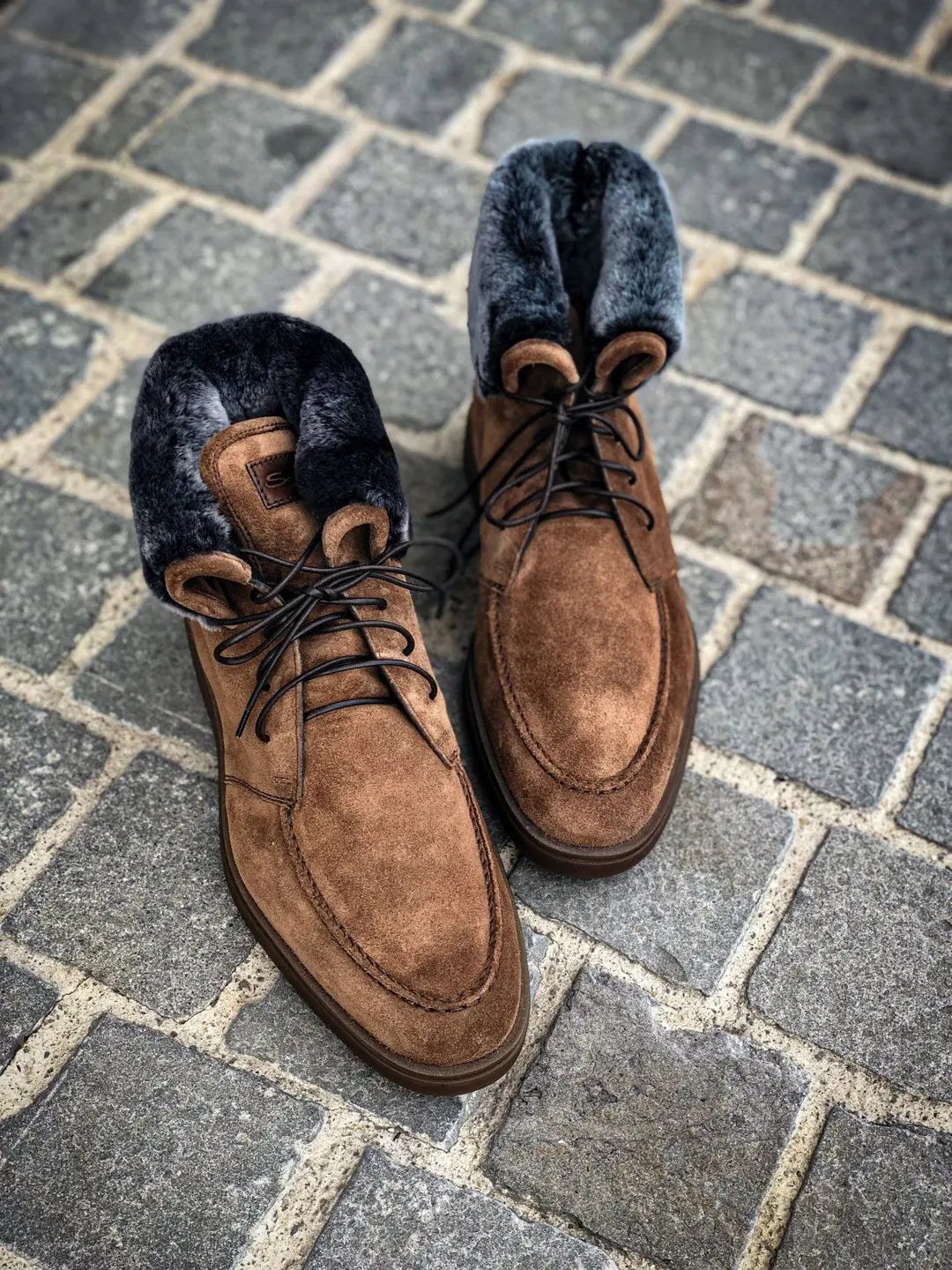 Santoni Fur Brown Boot in suede, view 3