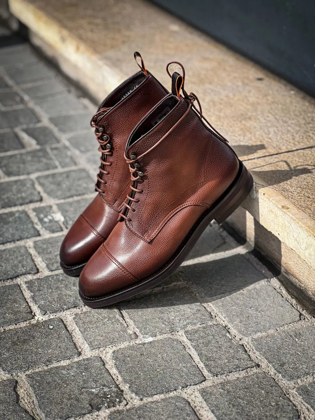 Santoni Lace Up Boot Brown in Scotch grain leather, view 4