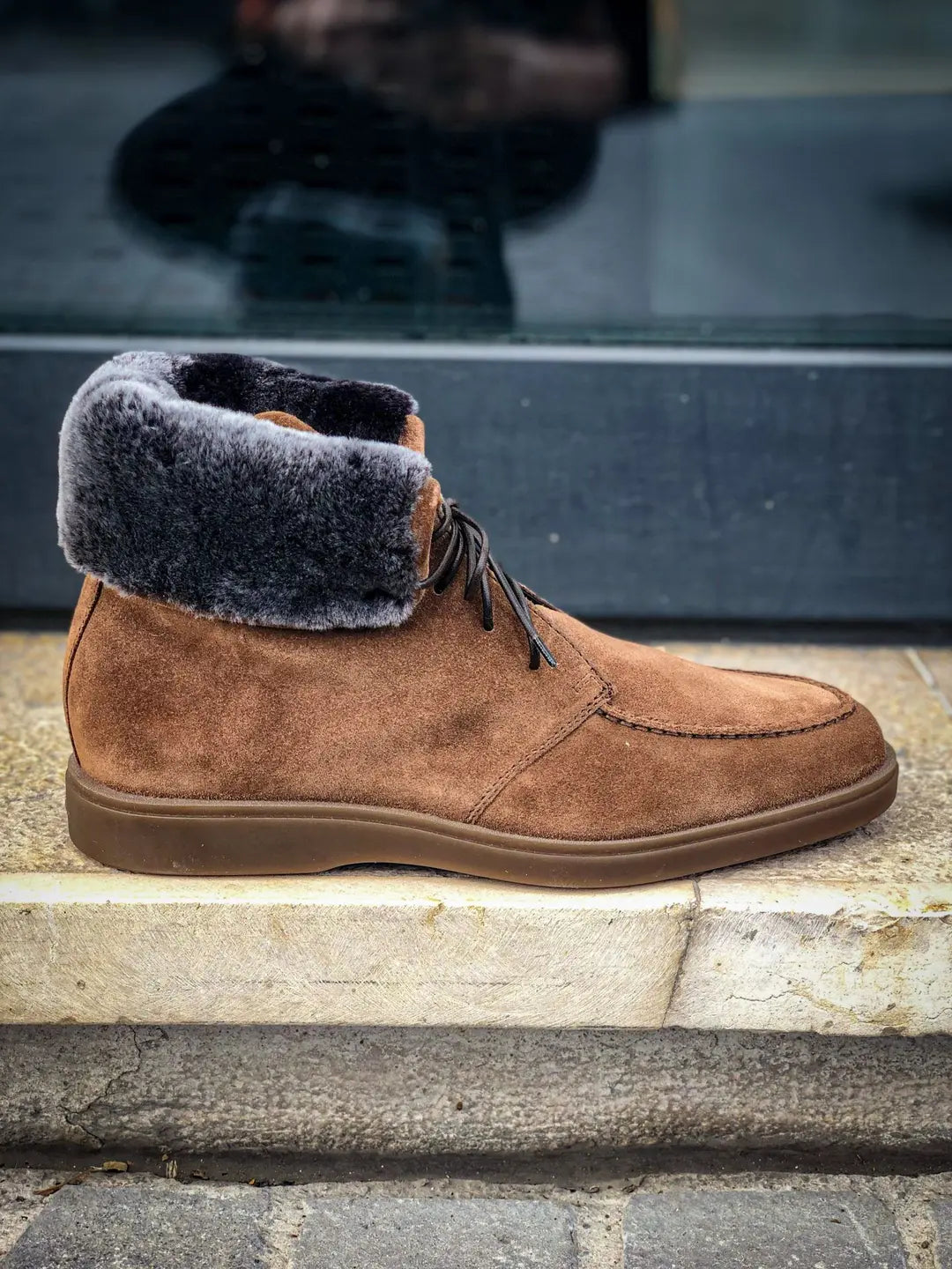 Santoni Fur Brown Boot in suede, view 2