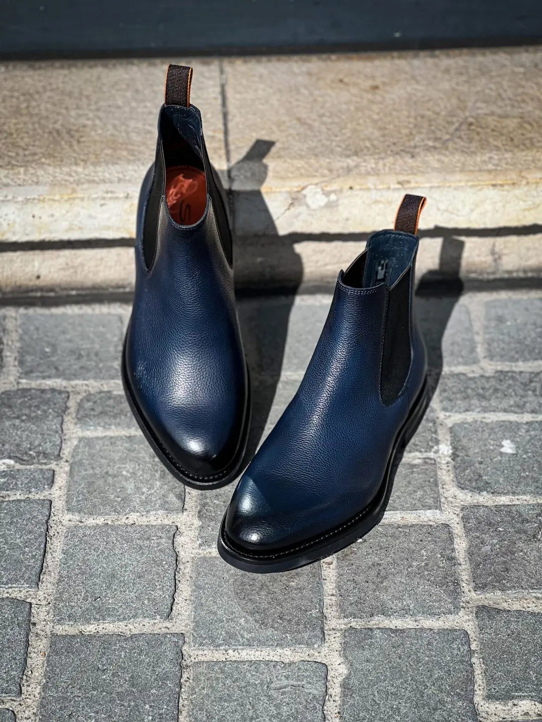 Santoni Chelsea Boot Navy Grain, view 3