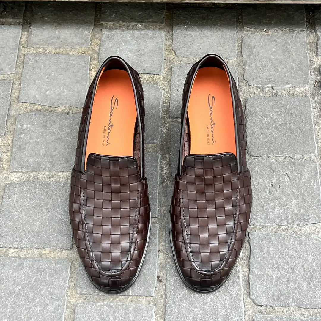 Santoni Woven Slip On in calf leather, view 5