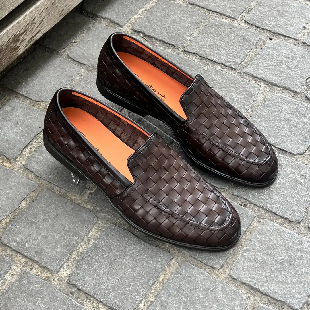 Santoni Woven Slip On in calf leather