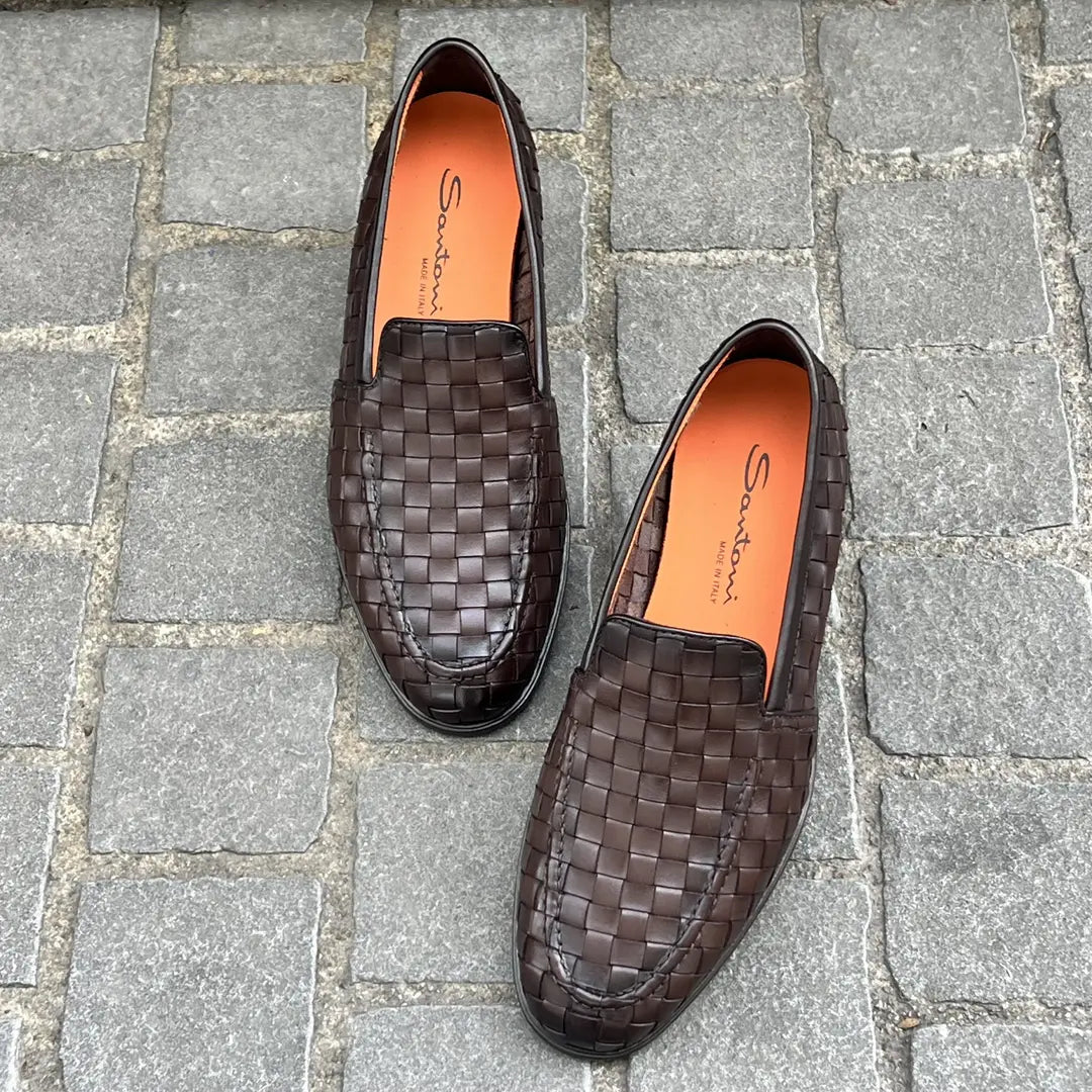 Santoni Woven Slip On in calf leather, view 3