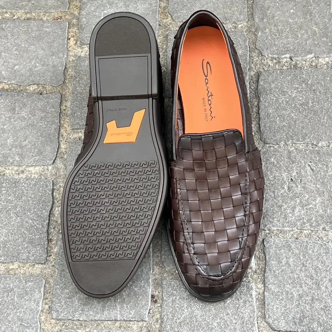 Santoni Woven Slip On in calf leather, view 4