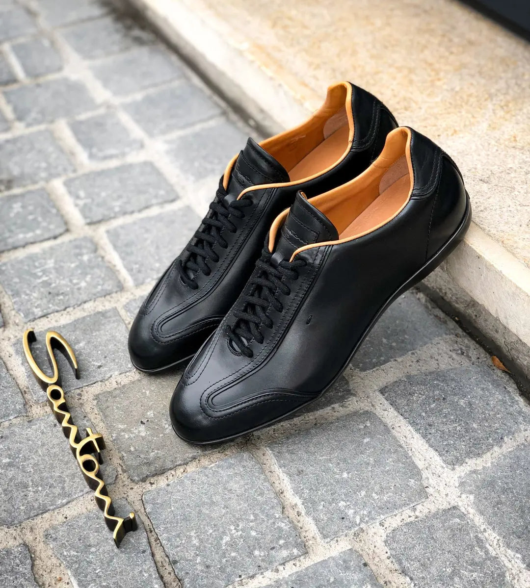 Santoni Leather Sneakers Black, view 5