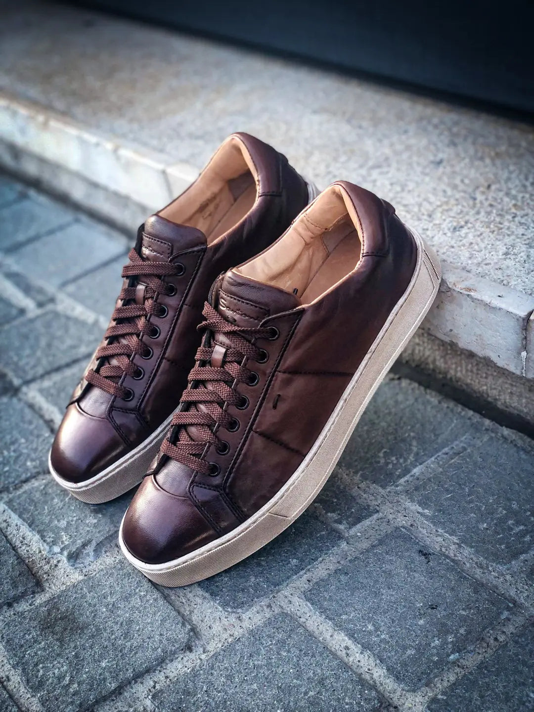 Santoni Brown Patine Trainer, view 5