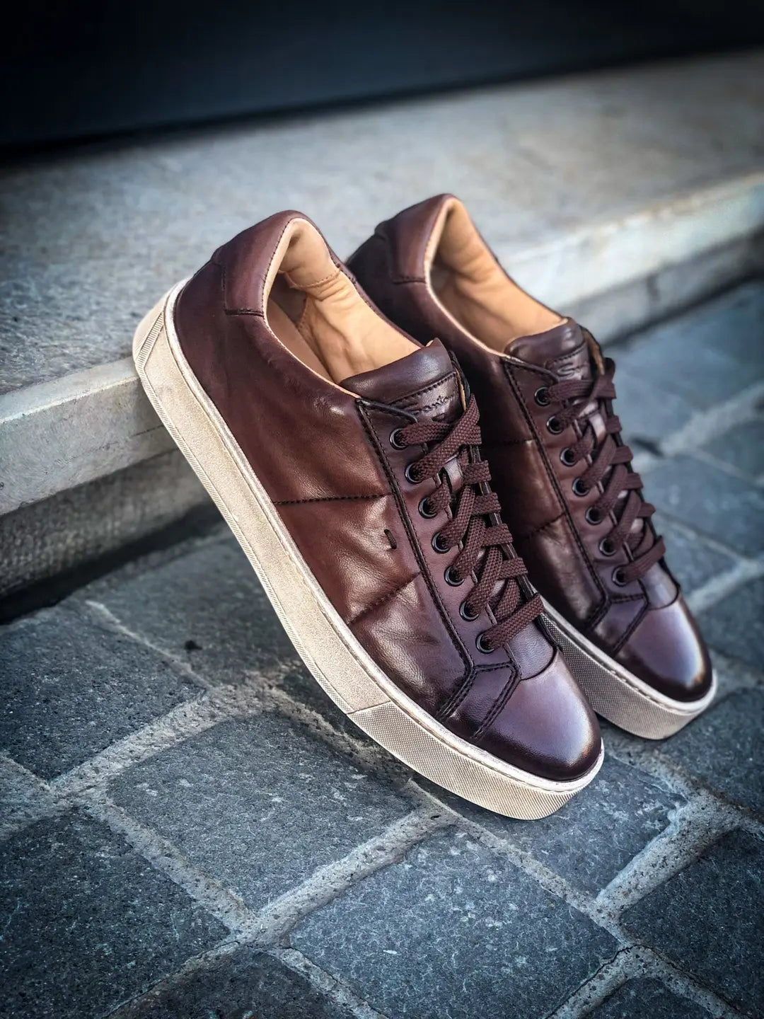 Santoni Brown Patine Trainer