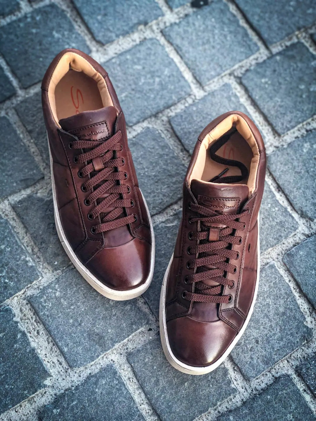 Santoni Brown Patine Trainer, view 3