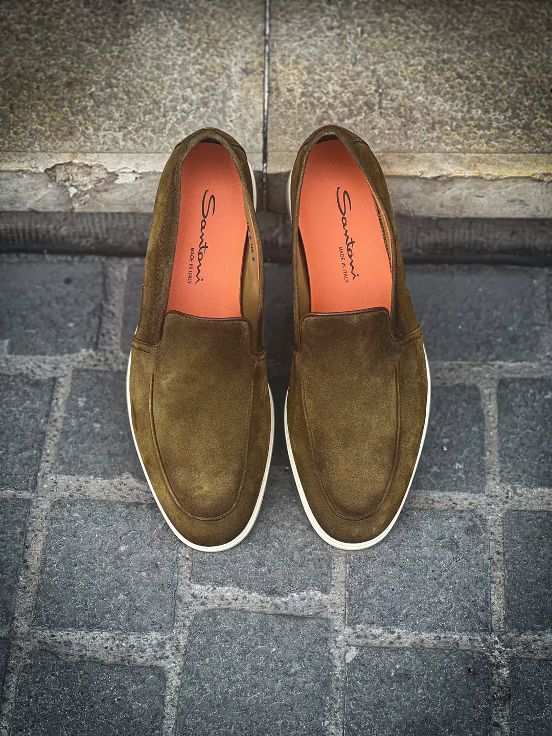 Santoni Slipper Loafer Olive Green Suede, view 5