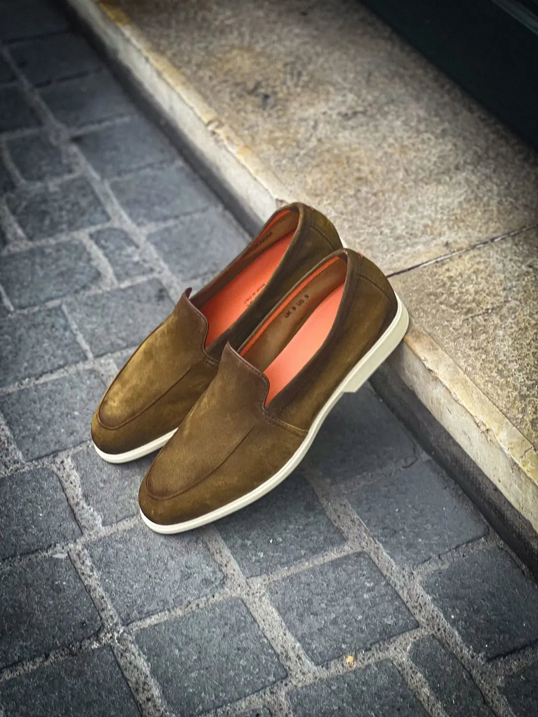 Santoni Slipper Loafer Olive Green Suede, view 4