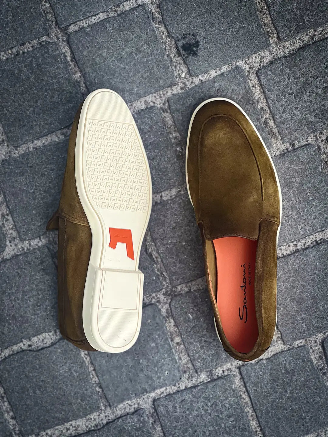 Santoni Slipper Loafer Olive Green Suede, view 2