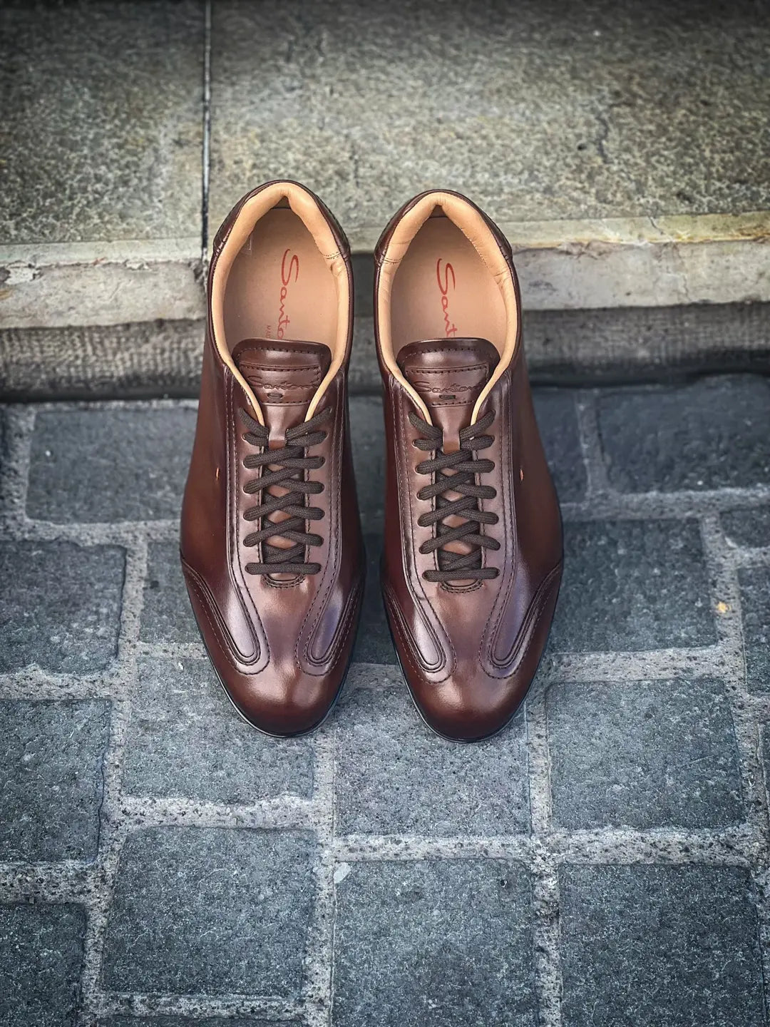 Santoni Leather Sneakers Brown, view 5