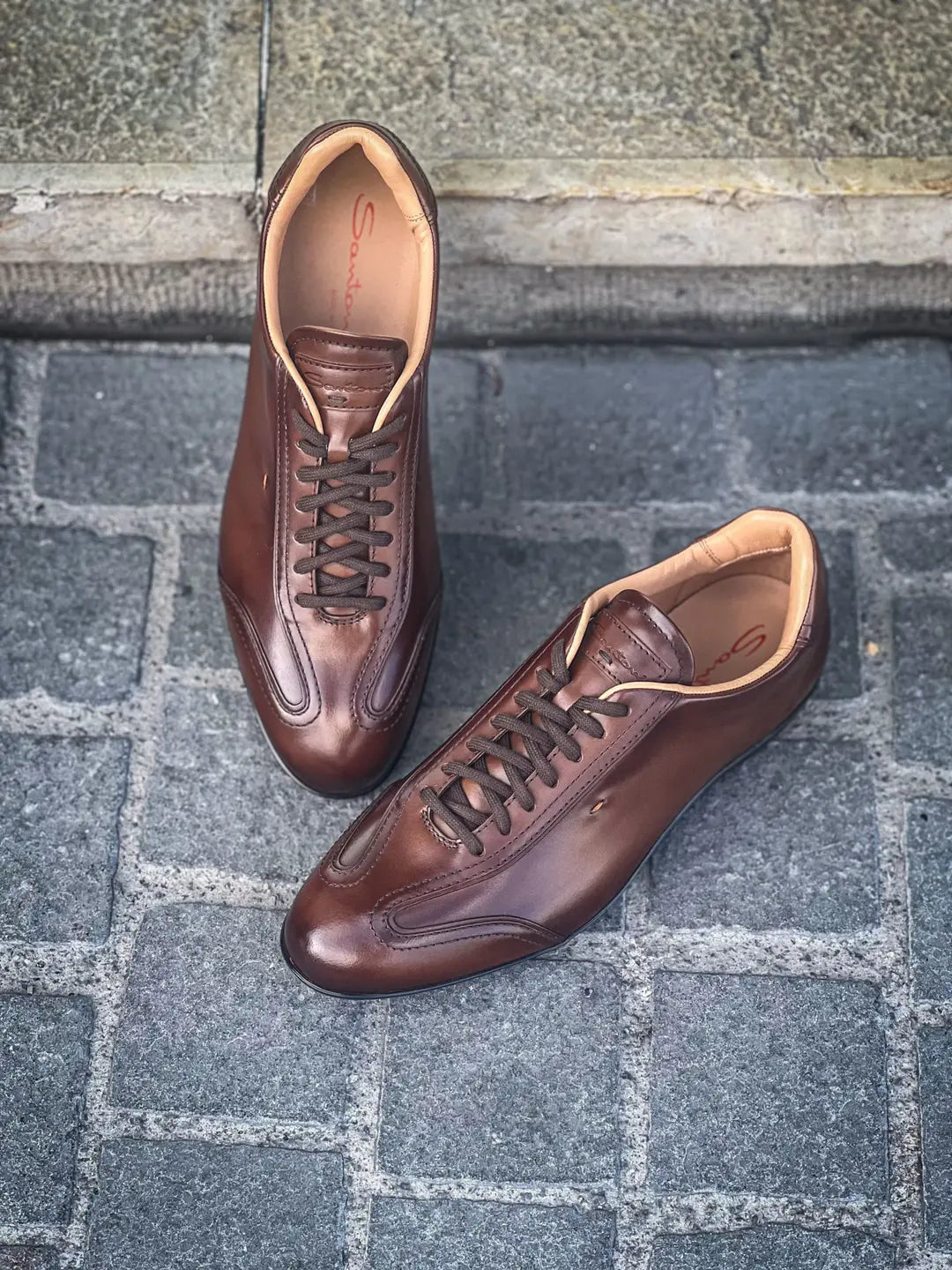 Santoni Leather Sneakers Brown, view 3