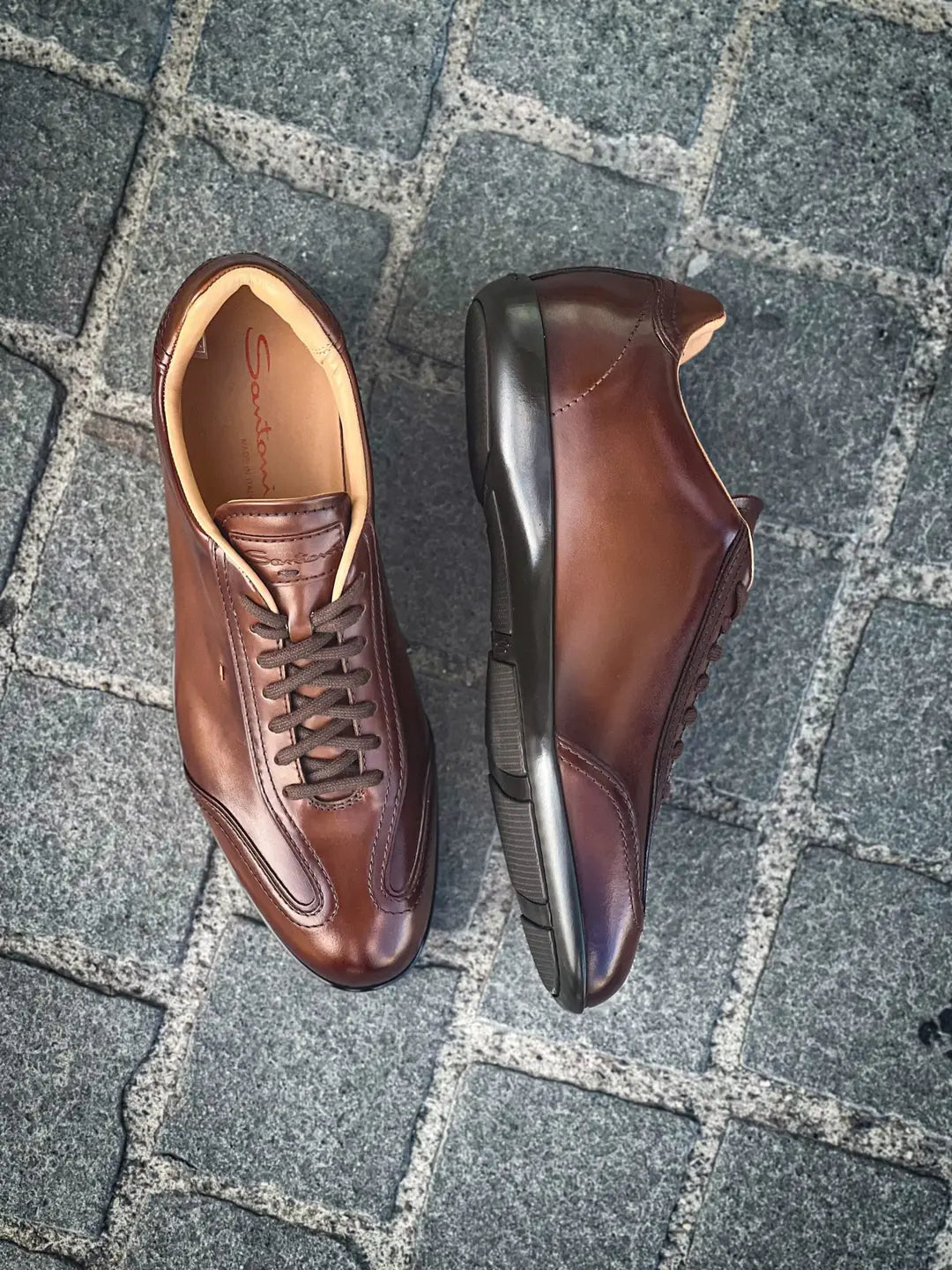 Santoni Leather Sneakers Brown, view 2