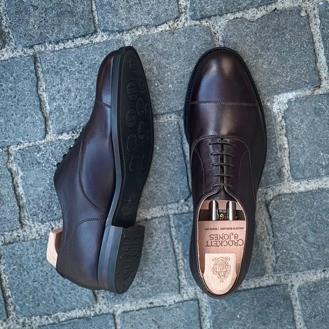 Crockett & Jones Tresco Dark Brown Milled Calf Oxford, view 3